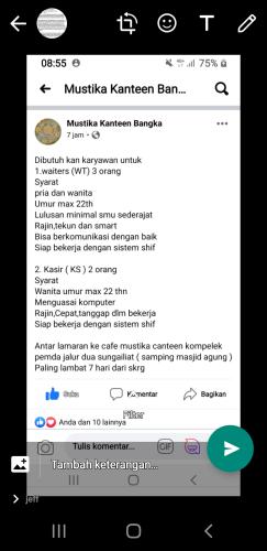 info Loker  Kasir & waiters @Sungailiat