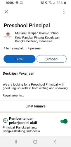 info Loker PRESCHOOL PRINCIPAL @Mutiara Harapan Islamic School-Pangkalpinang