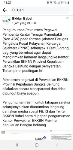 info Loker Pegawai Pramubakti non ASN @BKKBN Prov Babel