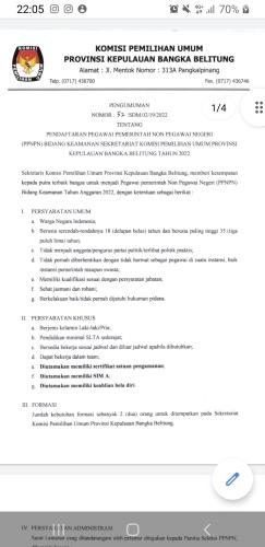 Info Loker  Bidang Keamanan Pegawai Pemerintah Non Pegawai Negeri@KPU Kep Babel Tahun 2022