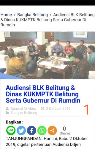 Audiensi BLK Belitung & Dinas KUKMPTK Belitung Serta Gubernur Di Rumdin