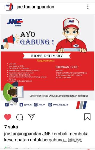 Loker Rider Delivery @JNE.Tanjungpandan