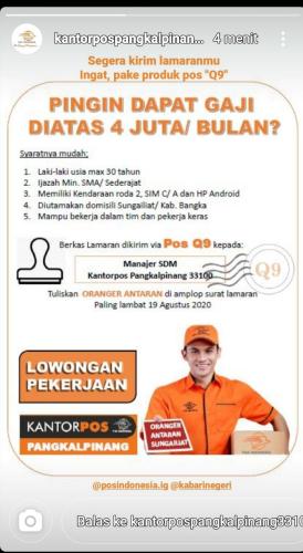 info Loker Oranger Antaran @kantor Pos Pangkalpinang