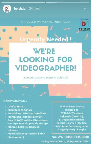 info Loker VIDEOGRAPHER @Pangkalpinang