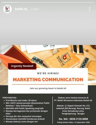 info Loker Marketing communication @Pangkalpinang 