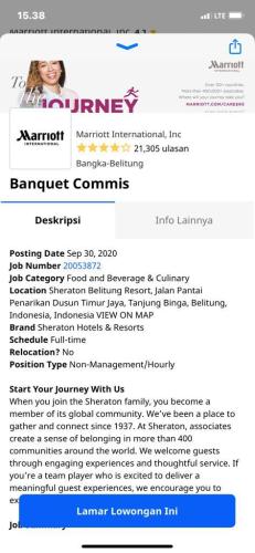 info Loker Banquet Commis @Sheraton Belitung Resort, Jalan Pantai Penarikan Dusun Timur Jaya, Tanjung Binga, Belitung