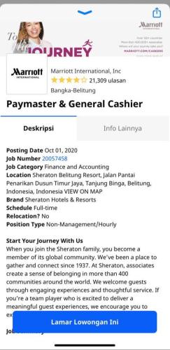 info Loker General Cashier @Hotel Belitung