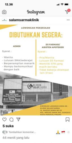 info Loker Admin & Asst apoteker @Pangkalpinang