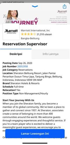 info Loker Reservation Supervisor @ Sheraton Belitung Resort