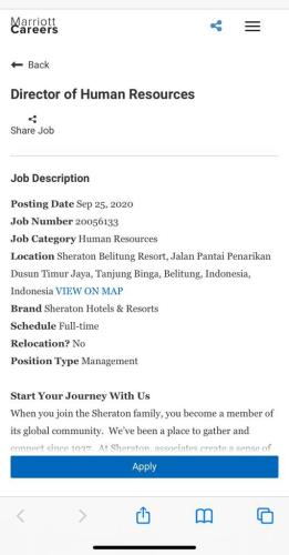 info Loker Director of Human Resources @Sheraton Belitung Resort