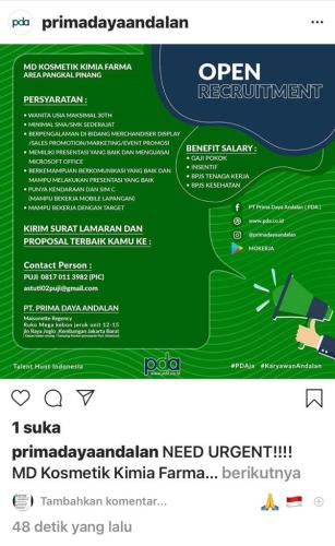 info Loker Merchandising Management/MD Kosmetik Kimia Farma@Pangkapinang