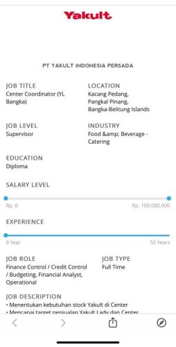 info Loker Supervisor Yakult @Pangkalpinang