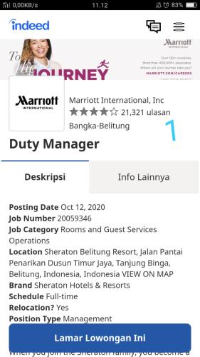 info Loker Duty Manager @Sheraton Belitung Resort