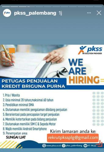 info Loker Marketing Kredit Briguna Purna @Sungailiat