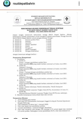 info Penerimaan Tenaga Kontrak RSUD Depati Bahrin @Sungailiat