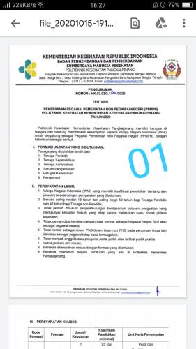 info Loker Pegawai Pemerintah Non pegawai negeri Poltekkes Kemenkes Pangkalpinang