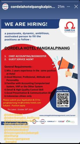 info Loker Chief accounting & Guest service @Pangkalpinang