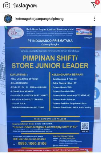 info Loker Store Junior Leader Indomaret @Pangkalpinang