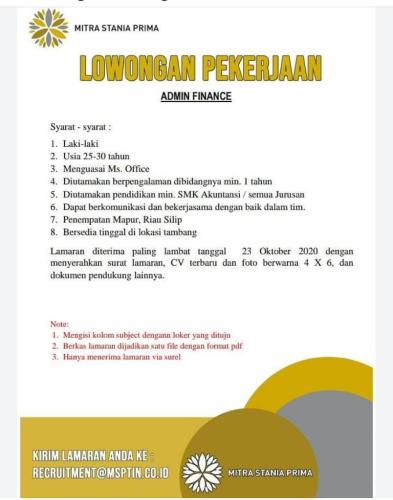info Loker Admin Finance @Mapur-Riau silip