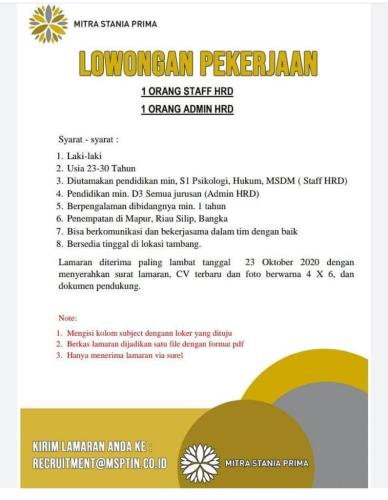 info Loker Staff HRD & Admin HRD Tambang @Mapur-Riau Silip