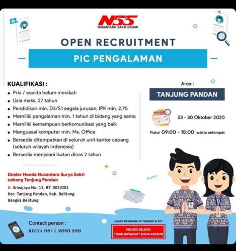 Info Loker PIC/Person in Charge(pengalaman)@Tanjungpandan-Belitung