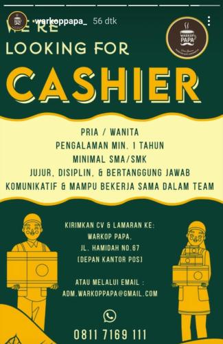 info Loker Kasir di Warung Kopi Papa @Pangkalpinang