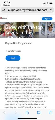 info Loker Kepala Unit Pengamanan @Bangka Tengah