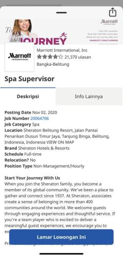 info Loker Spa Supervisor @Sheraton Belitung Resort, Jalan Pantai Penarikan Dusun Timur Jaya, Tanjung Binga, Belitung