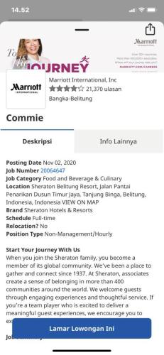 info Loker sebagai Commie(Food and Beverage & Culinary) @ Sheraton Belitung Resort, Jalan Pantai Penarikan Dusun Timur Jaya, Tanjung Binga, Belitung,