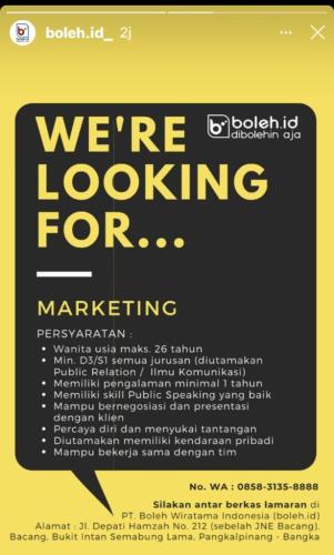info Loker Marketing Produk UMKM @Pangkalpinang