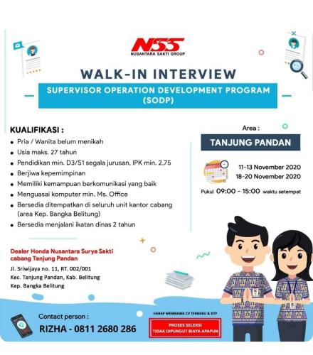 info Loker SODP (Supervisor Operation Development Program) @Tanjung Pandan-Belitung