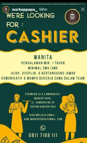 info Loker Cashier @WArkop Papa-Pangkalpinang