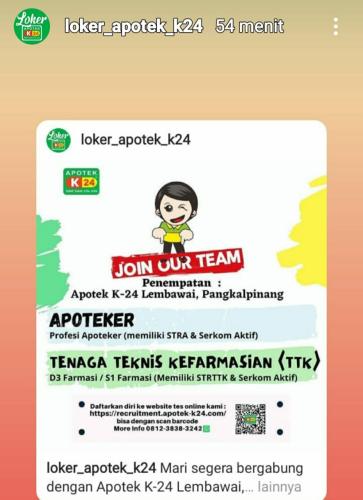 info Loker Apoteker & Tenaga Teknis Kefarmasian-apotek @Pangkalpinang