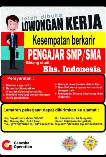 info Loker Staf Pengajar Bahasa Indonesia @pangkalpinang/Sungailiat