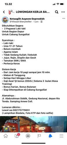 info Loker bagian Kitchen-Restoran/Rumah Makan @Sungailiat