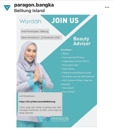 info Loker Beauty Advisor @Belitung