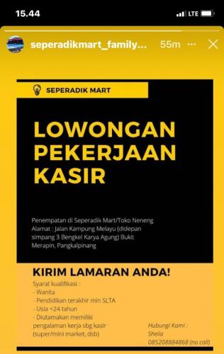 info Loker Kasir-toko @Pangkalpinang