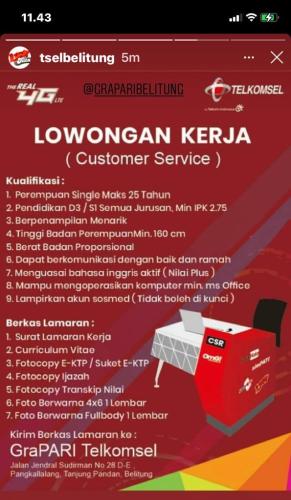 info Loker CUSTOMER SERVICE @Tanjungpandan