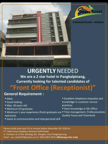 info Loker Front Office-Hotel @Pangkalpinang