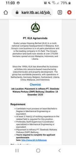 info Loker sebagai CHEMIST-Refinery @PT.SWP-Belitung