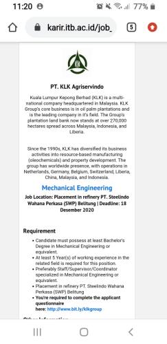 info Loker sebagai Mechanical Engineering-Refinery @PT.SWP-Belitung