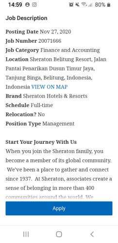 info Loker ACCOUNTANT-Sheraton Belitung Resort @Belitung
