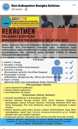 info Loker Pegawai Kontrak di BNN @Bangka Selatan