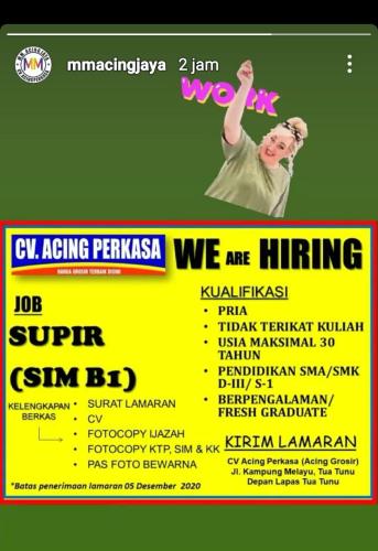 info Loker Driver(SIM B1)-MM ACING @pangkalpinang