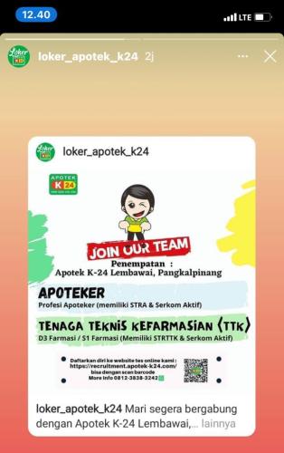 info Loker Apoteker & Tenaga Teknis Kefarmasian-apotek @Pangkalpinang