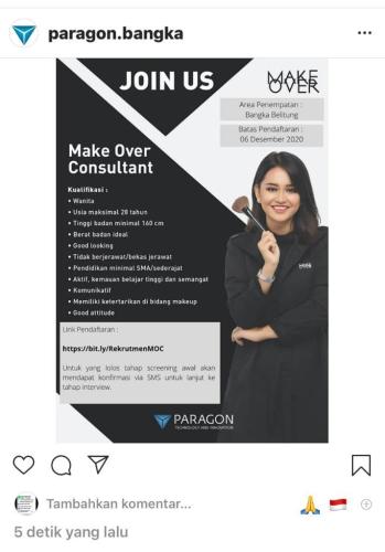 info Loker Make Over Consultan-Paragon @Bangka