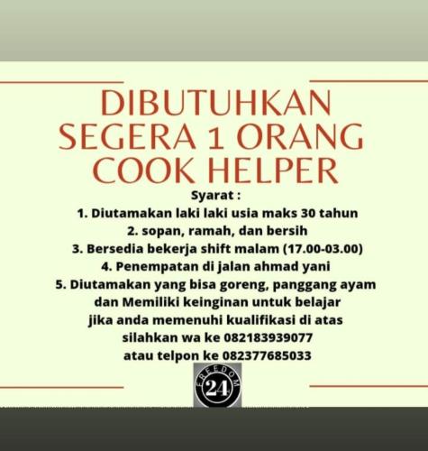 info Loker COOK HELPER-Restoran makan/minum @Pangkalpinang