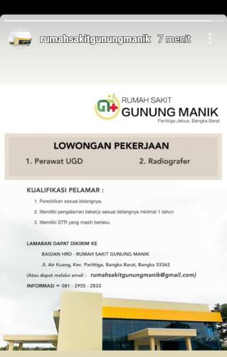 info Loker Perawat UGD & Radiografer -rumahsakitGunung Manik @Jebus