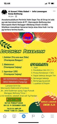 info Loker Kolektor,Administrasi & Supervisor @Pulau Belitung