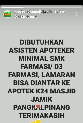 info Kerja Asisten apoteker @apotekK24-Pangkalpinang